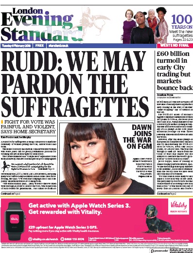 London Evening Standard Newspaper Front Page for 7 February 2018