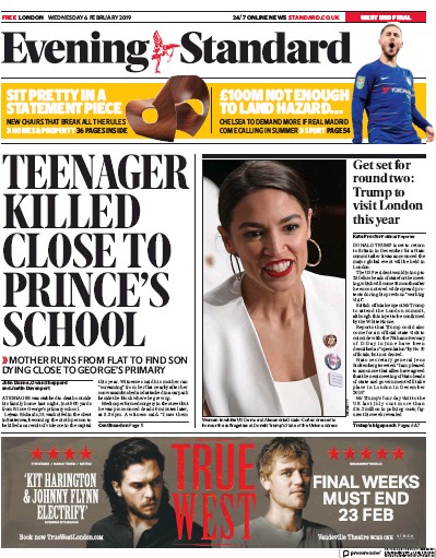 London Evening Standard (UK) Newspaper Front Page for 7 February 2019