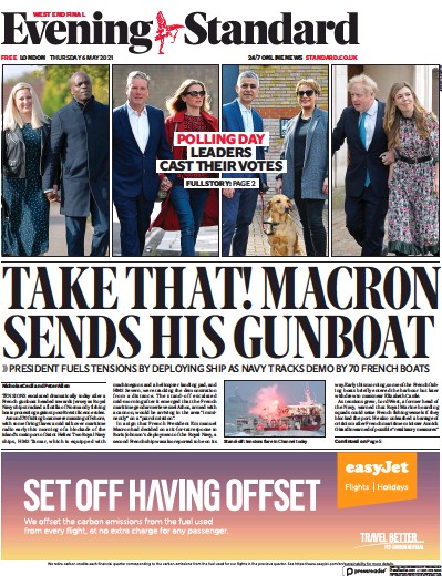 London Evening Standard Newspaper Front Page for 7 May 2021