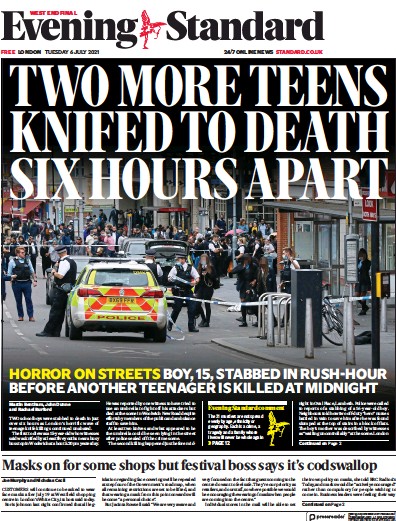 London Evening Standard (UK) Newspaper Front Page for 7 July 2021