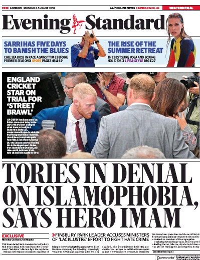 London Evening Standard (UK) Newspaper Front Page for 7 August 2018