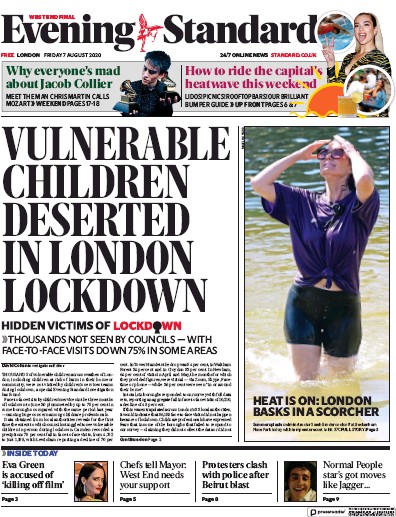 London Evening Standard Newspaper Front Page for 7 August 2020