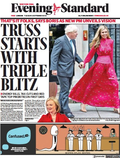 London Evening Standard (UK) Newspaper Front Page for 7 September 2022