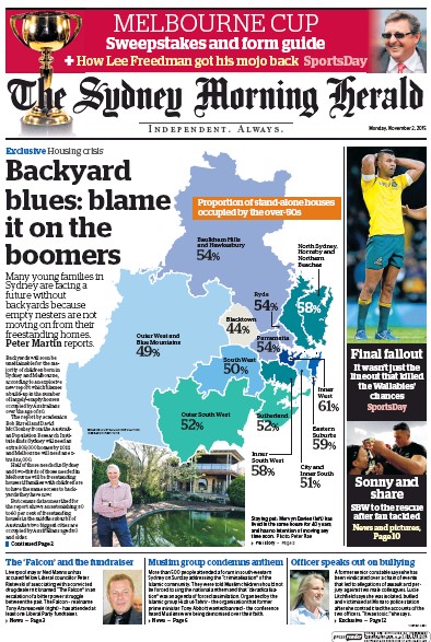 Sydney Morning Herald (Australia) Newspaper Front Page for 2 November 2015