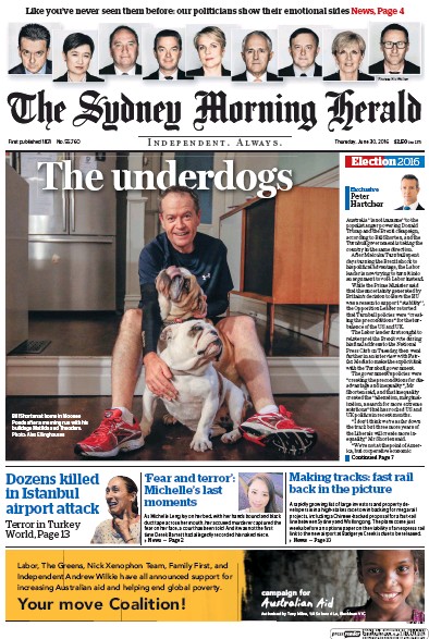 Sydney Morning Herald (Australia) Newspaper Front Page for 30 June 2016