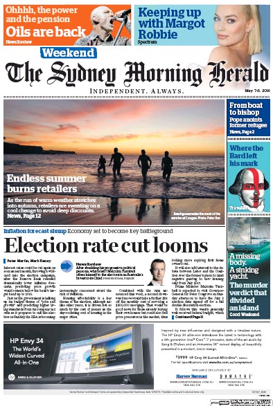 Sydney Morning Herald (Australia) Newspaper Front Page for 7 May 2016