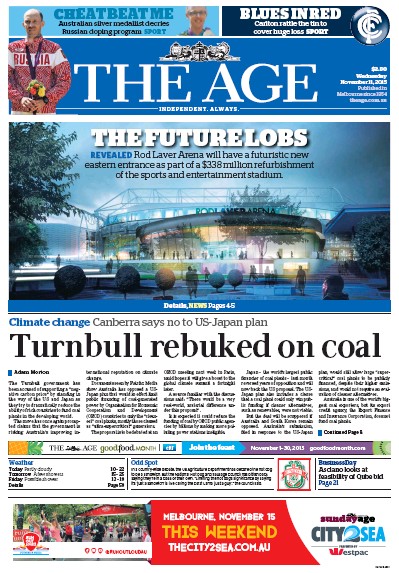 The Age (Australia) Newspaper Front Page for 11 November 2015