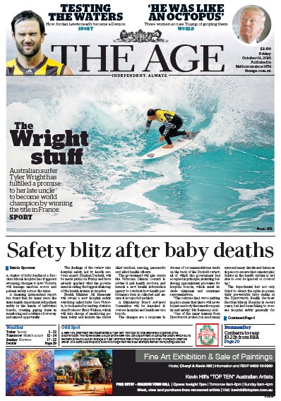 The Age (Australia) Newspaper Front Page for 12 November 2016