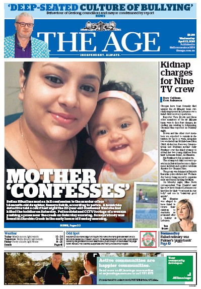The Age (Australia) Newspaper Front Page for 13 April 2016