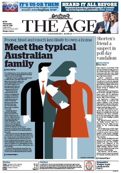 The Age (Australia) Newspaper Front Page for 20 July 2016