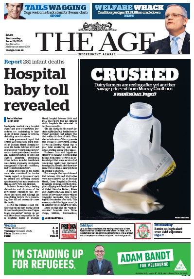The Age (Australia) Newspaper Front Page for 29 June 2016