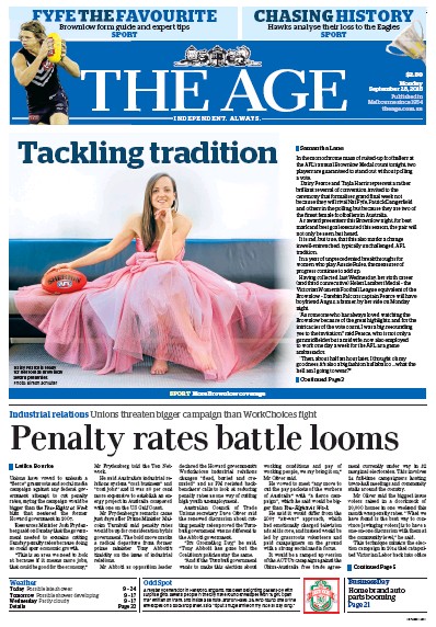 The Age (Australia) Newspaper Front Page for 29 September 2015