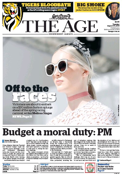 The Age (Australia) Newspaper Front Page for 30 August 2016
