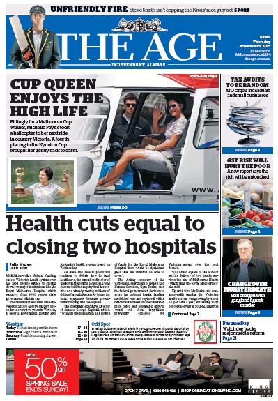The Age (Australia) Newspaper Front Page for 5 November 2015