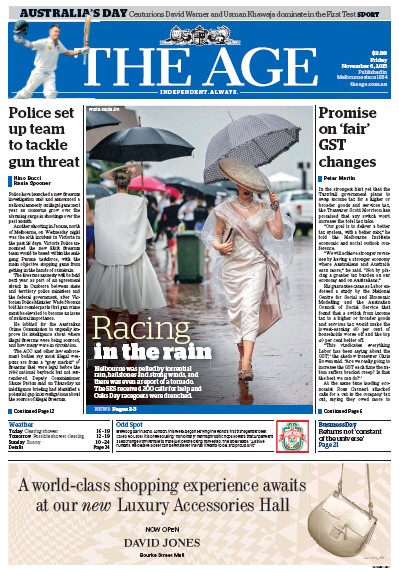 The Age (Australia) Newspaper Front Page for 6 November 2015