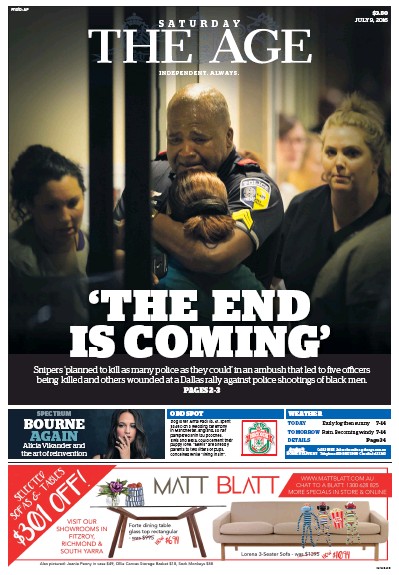 The Age (Australia) Newspaper Front Page for 9 July 2016