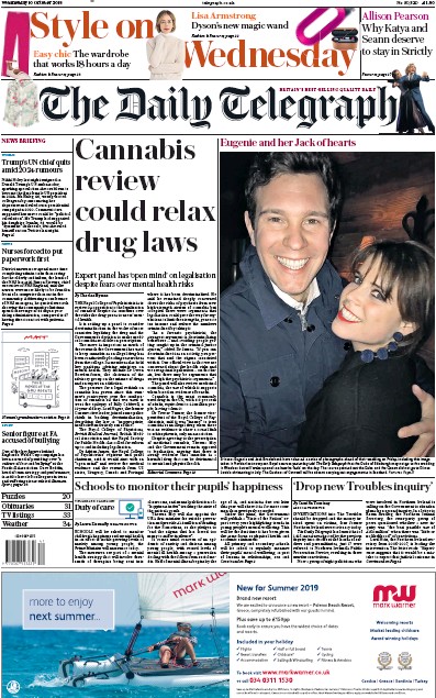 The Daily Telegraph Newspaper Front Page for 10 October 2018