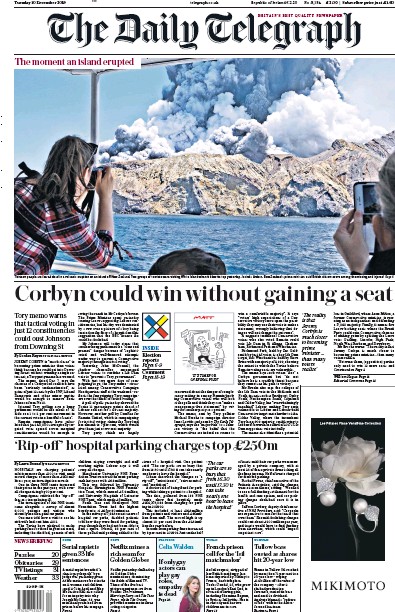 The Daily Telegraph Newspaper Front Page for 10 December 2019