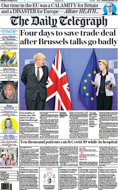The Daily Telegraph Newspaper Front Page for 10 December 2020