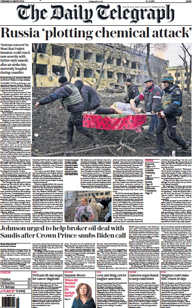 The Daily Telegraph (UK) Newspaper Front Page for 10 March 2022