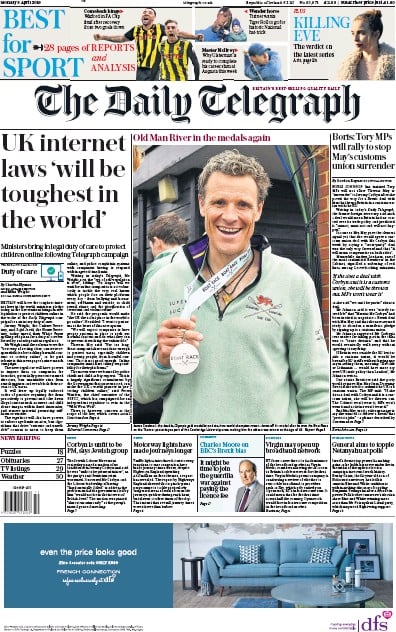 The Daily Telegraph (UK) Newspaper Front Page for 10 April 2019