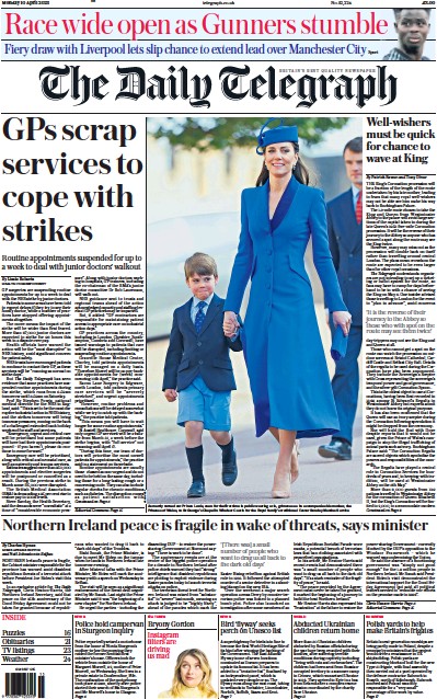The Daily Telegraph (UK) Newspaper Front Page for 10 April 2023