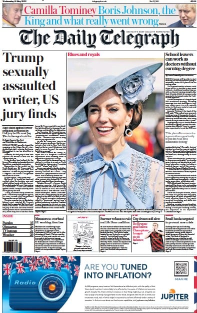The Daily Telegraph (UK) Newspaper Front Page for 10 May 2023