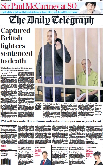 The Daily Telegraph (UK) Newspaper Front Page for 10 June 2022