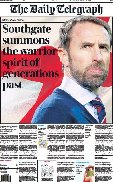 The Daily Telegraph (UK) Newspaper Front Page for 10 July 2021