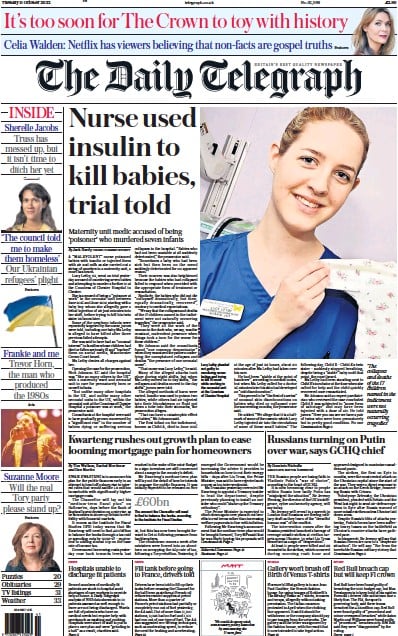 The Daily Telegraph (UK) Newspaper Front Page for 11 October 2022