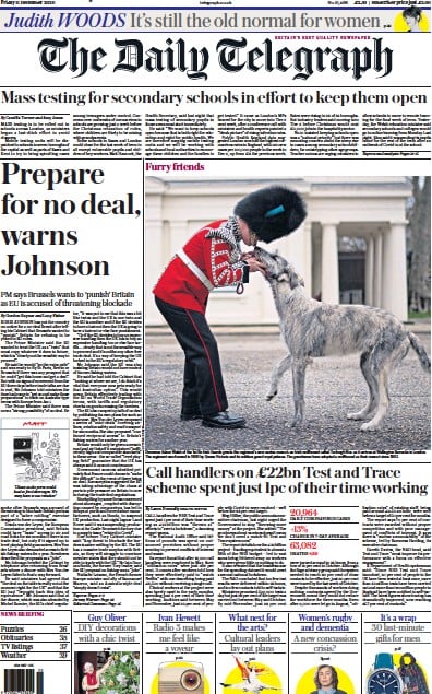 The Daily Telegraph (UK) Newspaper Front Page for 11 December 2020