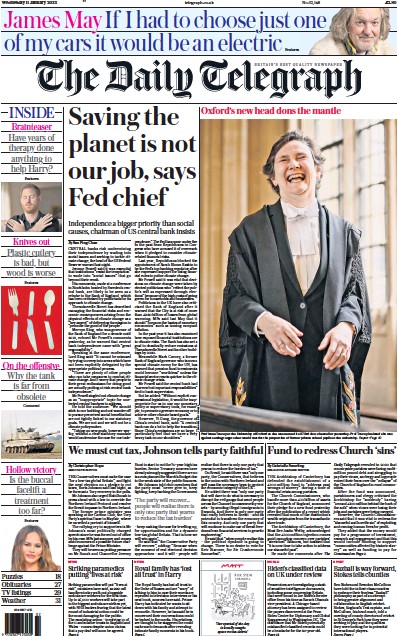 The Daily Telegraph (UK) Newspaper Front Page for 11 January 2023