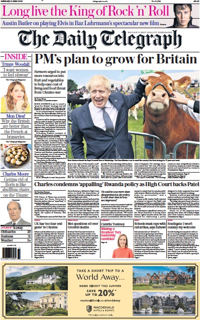 The Daily Telegraph (UK) Newspaper Front Page for 11 June 2022