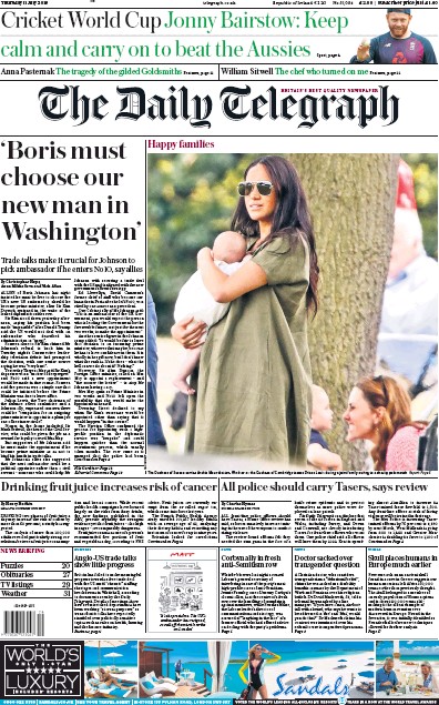 The Daily Telegraph (UK) Newspaper Front Page for 11 July 2019