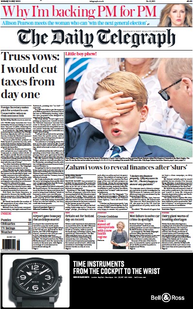 The Daily Telegraph (UK) Newspaper Front Page for 11 July 2022