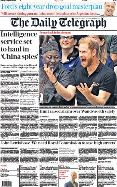 The Daily Telegraph (UK) Newspaper Front Page for 11 September 2023