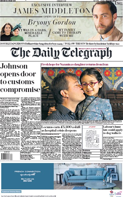 The Daily Telegraph Newspaper Front Page for 12 October 2019
