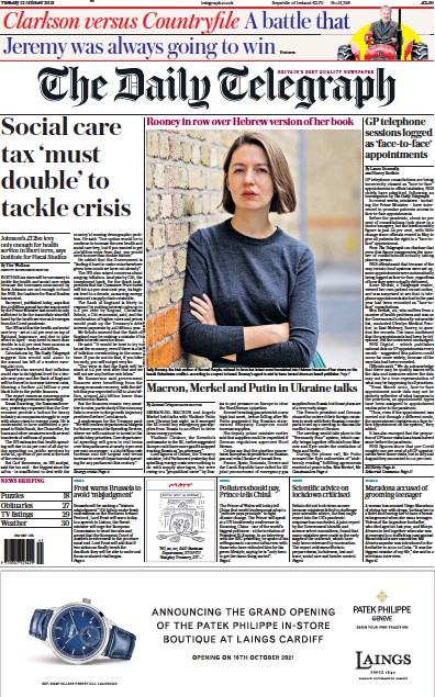 The Daily Telegraph (UK) Newspaper Front Page for 12 October 2021