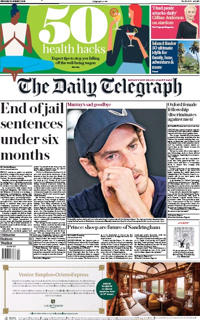 The Daily Telegraph Newspaper Front Page for 12 January 2019