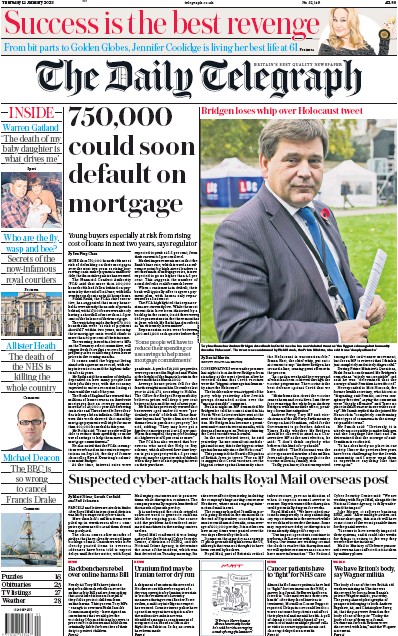 The Daily Telegraph (UK) Newspaper Front Page for 12 January 2023