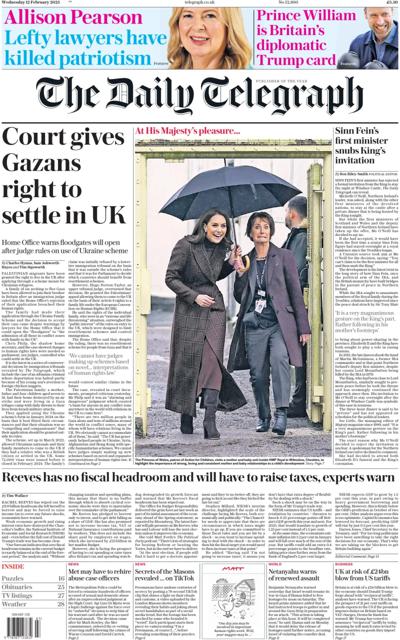 The Daily Telegraph (UK) Newspaper Front Page for 12 February 2025