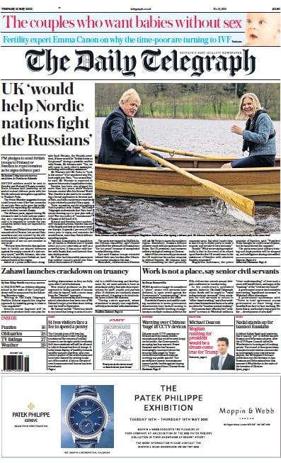 The Daily Telegraph (UK) Newspaper Front Page for 12 May 2022