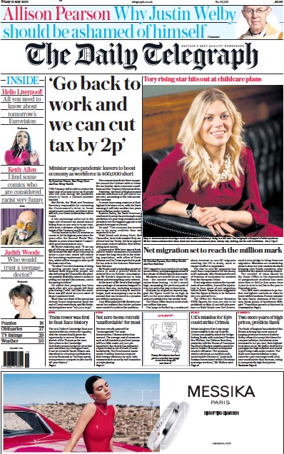 The Daily Telegraph (UK) Newspaper Front Page for 12 May 2023