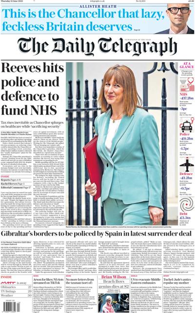 The Daily Telegraph (UK) Newspaper Front Page for 12 June 2025