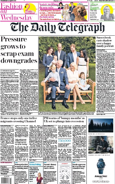 The Daily Telegraph (UK) Newspaper Front Page for 12 August 2020