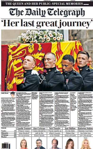 The Daily Telegraph (UK) Newspaper Front Page for 12 September 2022