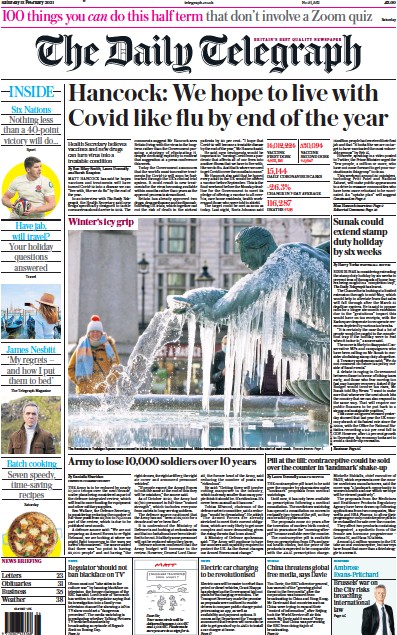 The Daily Telegraph (UK) Newspaper Front Page for 13 February 2021