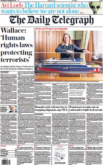 The Daily Telegraph (UK) Newspaper Front Page for 13 September 2023