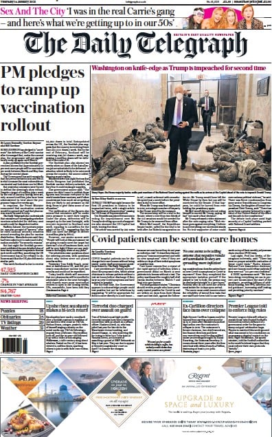 The Daily Telegraph (UK) Newspaper Front Page for 14 January 2021