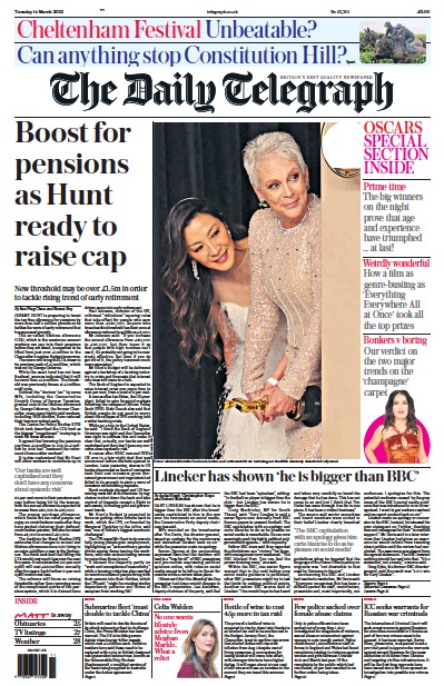 The Daily Telegraph (UK) Newspaper Front Page for 14 March 2023